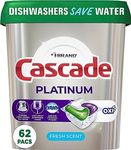 Cascade Platinum Dishwasher Pods, Actionpacs + Oxi Dishwasher Detergent, Fresh, 62 Count