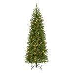 National Tree Company 6.5 ft (2.0m) Pre-Lit Downswept Douglas Fir Slim Artificial Christmas Tree, 300 LED Lights, 640 Tips, Foot Pedal, 10 Light Functions, Includes Stand, Green