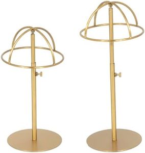 MCKECHSION 2PCS Stainless Steel Brushed Nickel Titanium Gold Hat Display Stand Metal Golden Adjustable Height Cap Rack Showcase Fingerprint Resistant for Home Boutique Retail Store