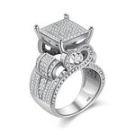 Uloveido Charm Huge Square Platinum Plated White Cubic Zirconia CZ Promise Rings for Her, Wide Wedding Engagement Band Rings for Women Gift (Size 5) RA0221