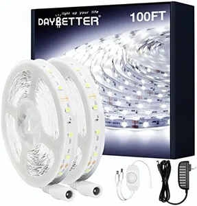 DAYBETTER White LED Strip Light, 100 ft Dimmable led Strip, 6500K 24V Light Strips, 1800 LEDs 2835 Tape Lights for Bedroom, Kitchen, Mirror, Home Decoration(2 Rolls of 50 ft)