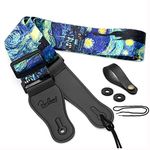 Van Gogh "Starry Night" Guitar Strap Includes Strap Button & 2 Strap Locks Shoulder Strap For Bass, Electric & Acoustic Guitar