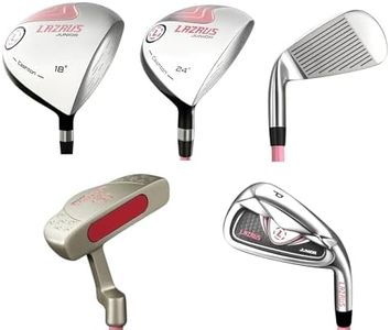 LAZRUS GOLF Premium Kids Golf Clubs Set Or Individuals for Boys or Girls - Junior Golf Clubs - Driver, Fairway Wood, 7 Iron, PW, Putter - Blue or Pink (RH, Girls Age 6-9, Full Set (5 pcs))