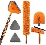 36 Foot High Reach Duster Kit with 5-30 ft Extension Pole // High Ceiling Dusting and Window Cleaning Kit with Telescopic Pole // Baseboard and Wall Washer Mop, Squeegee, Fan Blade & Cobweb Dusters