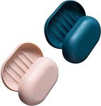 2pcs Plastic soap Dish, soap Dish with lid, Bathroom soap Holder. Suitable for Bathroom, Shower, Outdoor Hiking Camping(Dark Blue+Pink).