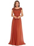 Ever-Pretty Bridesmaid Dresses Women's Lacey Neckline Open Back Ruched Style Autumn Dresses Burnt Orange 10UK