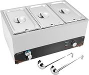DULNICE Bain Marie Food Warmer 3X 1/3 Pots Electric Food Warmer Buffet Server Stainless Steel with Covers, Drain Tap Buffet Warmer with 2 Soup Spoons for Parties, Catering, Restaurants 1500W,30-80°C