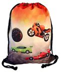 HECKBO kids racing cars gym drawstring bag - 40x32cm - 12.6" x 15.8" - string bag - kindergarten daycare crèche school football - children kids girl boy backpack, sports bag, fabric bag