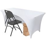 Time to Sparkle 4ft Stretch Spandex Table Cover for Rectangle Tables with Open Back - Universal Rectangular Fitted Tablecloth Protector for Wedding, Banquet and Party White