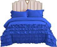 3 PCS Half - Ruffle Duvet/Quilt/Rajai/Blanket Cover Set with Zipper Closure,100% Egyptian Cotton 1000 Thread Count, Cozy and Fluffy - - Queen Size Royal Blue Solid