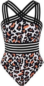 Hilor Women's Vintage One Piece Bathing Suit Front Crossover Swimsuits Hollow Swimwear Monokinis Leopard S/US4-6