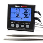 ThermoPro TP17B Digital Meat Thermometer Cooking Grill BBQ Food Thermometer with Timer Dual Food Temperature Probes for Smoker Kitchen Oven Large LCD Backlight Cooking Thermometer with Timer Alarm