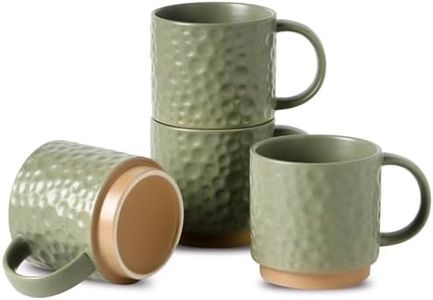 Nihow 16OZ Stackable Coffee Mug Set, Large Ceramic Coffee Mug Set of 4,Coffee Cup Set for Cappuccino/Latte/Cocoa,Dishwasher & Microwave Safe, Matte Green