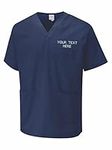 Personalised Embroidered Your Text Scrubs Tunic Health Care Hospital Medical Uniform Women Men Nurse Uniform Workwear Doctor Nurse Dress V Neck Line Regular Fit Top Navy