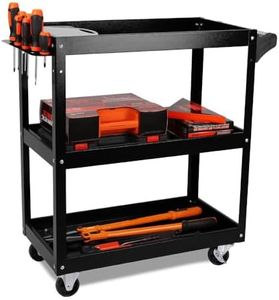 HORUSDY Black 3-Tier Tool Storage Trolley, Workshop Steel Tool Cart Mechanic Swivel Lockable Wheel with Screwdriver Holder, 150KG Capacity