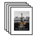 Hesmor Picture Frames 11 x 14 inch Aluminum Acrylic Picture Frame in Black, Set of 4 Photo Frames for Table Top and Wall Mounting with Mount for 8 x 10 inch Prints