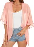 Women's Tops Summer Kimono Cardigan Floral Print Puff Sleeve Swimsuit Cover Up Casual Loose Fit Blouse (Pink Apricot,XL)