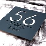 K Smart Sign | Bellissima S1 F31 | 180mm x 180mm | Acrylic 3d Laser Cut Contemporary house sign door number plaque address signs with Mirror and Marble Numbers (Matt Gray & White Marble)