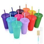 NUZEKY Reusable Plastic Cups with Straws & Lids - 12Pcs 24oz Cold Iced Coffee Drinking Cup Colorful Straw Tumblers Bulk - Cute Durable Travel Party Cup for Adults, 558CERII03XAPFA