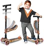 SereneLife 3 Wheeled Scooter for Kids - 2-in-1 Sit/Stand Child Toddlers Toy Kick Scooters w/ Flip-Out Seat, Adjustable Height, Wide Deck, Flashing Wheel Lights, Great for Outdoor Fun - SLKSTIG (Tiger)