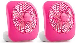 O2COOL Treva 5 Inch Battery Powered Fan Portable Desk Fan 2 Cooling Speeds with Compact Folding & Tilt Design Small Fan Cubicle Accessories Mini Fan Portable 2 Pack (Raspberry)