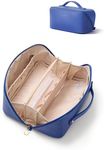 EACHY Travel Makeup Bag for Women, Flat Open Cosmetic Bag, Blue, Large