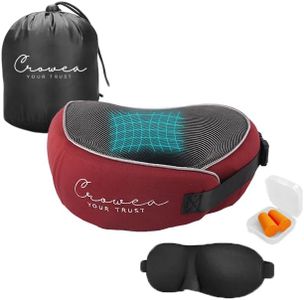 CROWEA Travel Neck Pillow, Memory Foam Neck Support for Airplane, Car, Office, & Home - Ensures Your Comfort with 360-Degree Head Support - Includes 3D Eye Masks, Earplugs, & Luxury Bag (Dark Red)