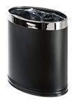 DOLPHY Metal Waste Bin, Open Top Leather Trash Can for Bathrooms, Rooms, Kitchens, Home, Office and Hotel - Capacity 8 Liter (Oval Shape - Black)