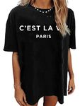 Zoyami Womens Oversized T Shirt Graphic Tee Casual Summer Loose Short Sleeve Top, Letter Black, Large