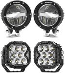 Auxbeam 4 Inch LED Pod Lights, Round Offroad Driving Lights with Hi/Lo/Combo Beam Design+Cube Ditch Light with White DRL&Amber Turn Signal Light for SUV ATV UTV-4PCS