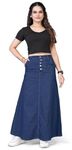 Tripursundari Fashion Navy Blue Five Buttoned A-Line Maxi Denim Woman Skirt (40)