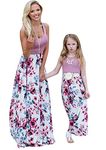WIWIQS Family Matching Dress Casual Loose Beach Dress Floral Cute Beach Dress Swing A Line Dresses Purple Flower XL