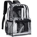 Vorspack Clear Backpack Heavy Duty PVC Transparent Backpack with Reinforced Strap for College Workplace - Black