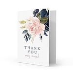 Bliss Collections Thank You Cards with Envelopes, Pack of 25, 4x6 Folded, Tented, Bulk, Navy Floral Perfect for Wedding, Bridal Shower, Baby Shower, Birthday, Funeral or a Great Way to Say Thanks