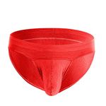 Panteasy Stripe Basic Brief Men Underwear Thongs Frenchie Anti Bacterial, Color Fresh, Moisture Wicking (L, Red)