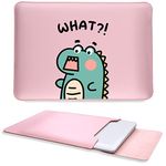 Cute Dinosaur Laptop Sleeves 14 Inch, Pink Faux Leather Cover Case for Women Girls, Compatible with MacBook Pro 14" 2021-2024/Air 13" 2010-2017/Pro 13" 2012-2016