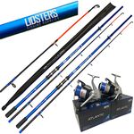 2 x LFS Beachcaster Sea Fishing Rod 12ft 2pc + 2 x Lidsters Atlantic 70 Sea Reel Blue