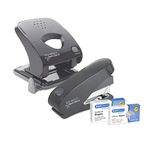 Rapesco 1633 Germ-Savvy Antibacterial, ECO Luna Less Effort Stapler & ECO X5-40ps Less Effort Hole Punch Set, Dark Grey