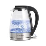 Hamilton Beach Glass Electric Tea Kettle, Water Boiler & Heater, 1.7 L, Cordless, LED Indicator, Built-In Mesh Filter, Auto-Shutoff & Boil-Dry Protection (40864), Clear