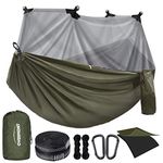 Overmont Hammock with Mosquito Net - Double Layer Nylon Parachute - 450 kg Load Capacity - TÜV Certified - 280 x 185 cm - for Camping Travel Trekking Garden