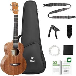 TOM 26” Tenor Ukulele – Solid Top Mahogany Includes Quick Locking Strap, Professional Ukelele for Kid & Adult, Deep Tone with D’Addario Strings, Full Ukulele Beginner Kit Includes Gig Bag (AM5-T)