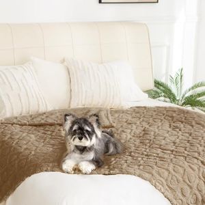 gogobunny Calming Plush Dog Cat Blanket 300GSM Coral Fleece, Ultra-Soft Machine Washable Pet Bedding for Small Medium Dogs Cats Puppies Kittens (Brown, 60x80)