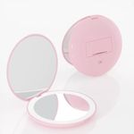 Vitalogy - Mirror for Makeup - Magnifying Compact Hand Mirror for Women, Girls with 2X 1x Zoom - Folding Pocket Double Sided Makeup Mirror for Purse (Round with LED Light - Pink)