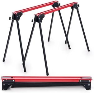 TANGZON 500kg Folding Saw Horses Twin Pack, 2PCS Heavy Duty Workbench Metal Trestle Stands with Quick Open Legs & 2 x 4 Support Arms, Portable Sawhorses Pair (Red+Black)