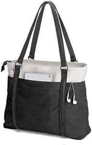 Women Laptop Tote Bag for Work Lightweight Splice Canvas 15.6 Inch Handbag Purse, Black