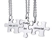 BFF Puzzle Necklace For Best Friends - 3 Pcs Silver Stainless Steel Puzzle Pendant Engraved We Will Always Be Connected Matching Necklace for Sisters Girls Jewellery Gifts for Christmas Birthday