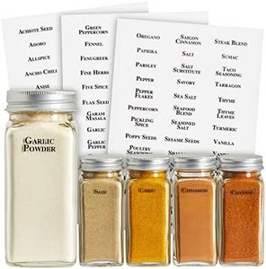 Talented Kitchen 125-Pack Spice Labels Stickers, Clear Spice Jar Labels Preprinted for Seasoning Herbs, Kitchen Spice Rack Organization, Water Resistant (Black)