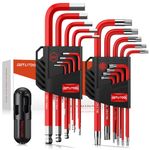 GETLITOOL 18PCS Allen Key Set, Cr-V Metric Allen Wrench Set with T-Handle, Ball End Hex Key & Star Key Set 1.5mm-10mm & T10-T50 with Size-Marked and Storage Bracket for Bicycle Repair, Household DIY