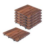 Sharpex Deck Tiles with Interlocking | 6 Piece Walnut Wood Floor Decking Water Resistant Tile for Balcony, Terrace, Garden | Quick Flooring Solution for Indoor/Outdoor (Dark Brown, 12 X 12 Inch)