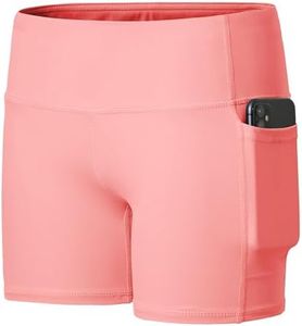 Willit Girls' 4" Volleyball Shorts Youth Spandex Dance Yoga Athletic Shorts Kids Running Biker Shorts with Pockets Pink XL